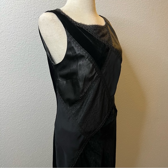 ABS Allen Schwartz Vintage Black satin velvet Dress size 12 - Picture 4 of 9
